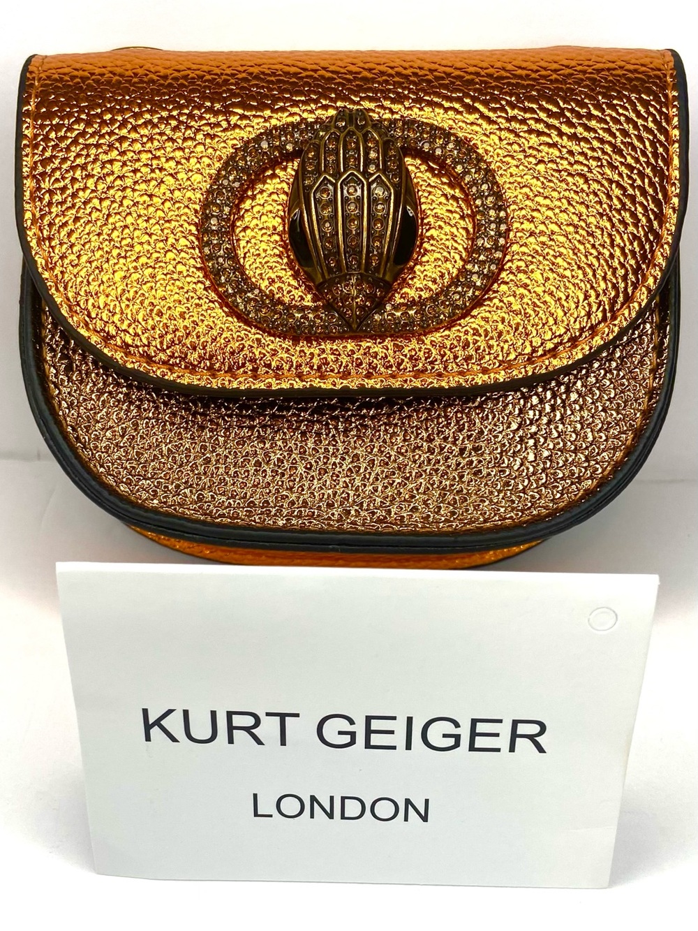 NWOT Kurt Geiger Metallic Copper-Gold Mini Crossbody Bag - Picture 3 of 5